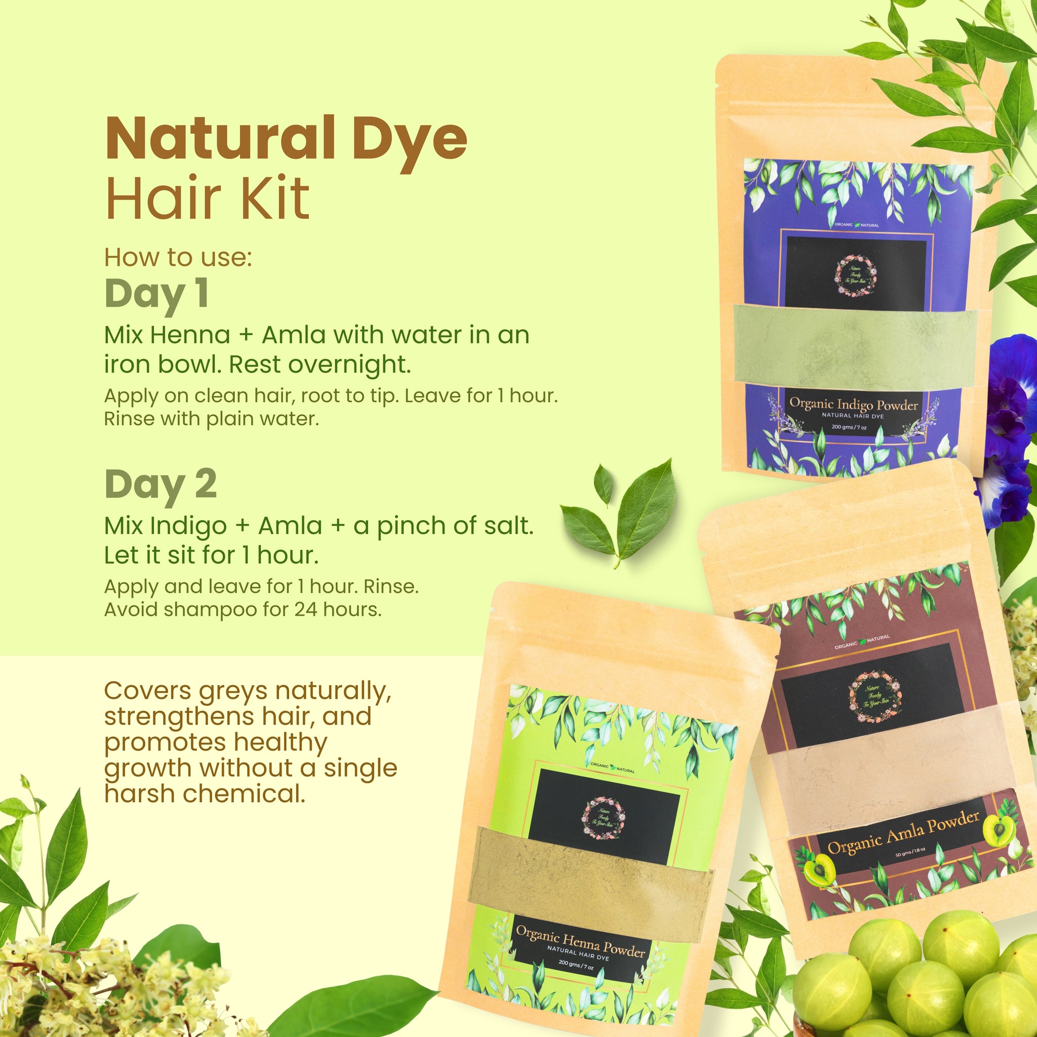 Natural Hair Dye Kit(Amla, Henna, Indigo)